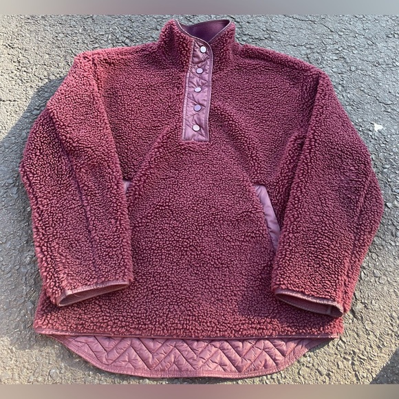 Athleta Jackets & Blazers - Athleta Jacket Women Cozy Sherpa Snap‎ Pullover Sweatshirt Spiced Cabernet Small